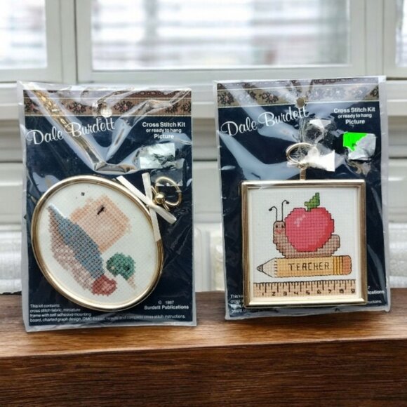 Dale Burdett Cross Stitch Kit Set "Make Mine Country" & "For Teacher" 1987 Minis - Picture 1 of 9